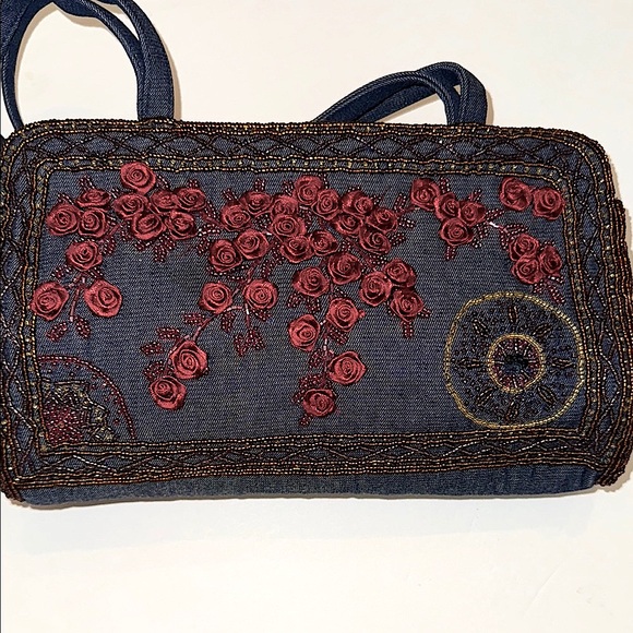 Beautiful Embroidered Floral Denim Handbag
